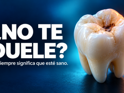 Ilustración de una muela con caries y el mensaje «¿No te duele? No siempre significa que esté sano».